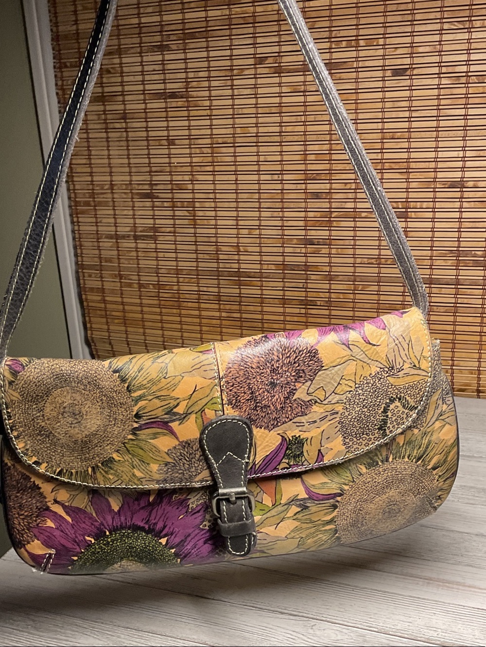 Patricia Nash Floral Sunflower Leather Crossbody - Yellow & Purple